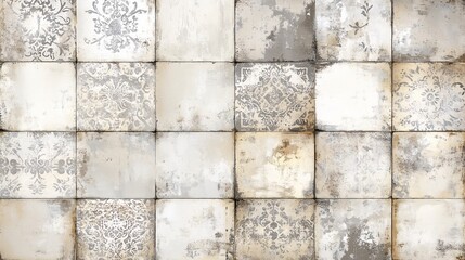 Vintage Decorative Wall Tiles with Elegant Patterns and Weathered Textures