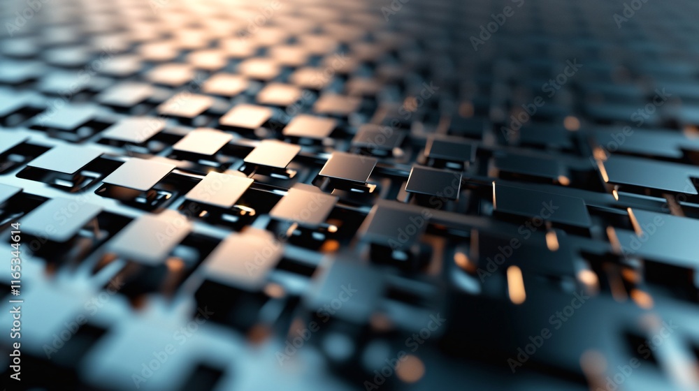 Aufkleber Futuristic metallic surface with moving squares creating dynamic pattern