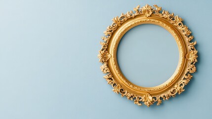 Elegant golden frame displayed on soft blue wall interior design home decor aesthetic view