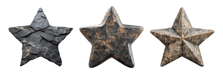Isolated Star Shapes Made of Textured Stone on Transparent Background