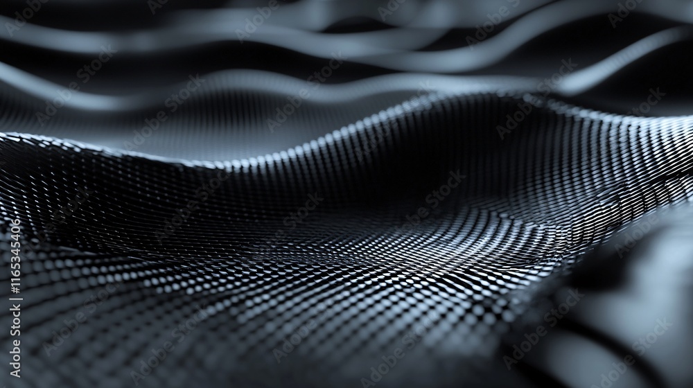 Poster dark wavy surface with a grid pattern creating a futuristic landscape
