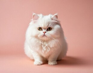 Fototapeta premium white fluffy cat with yellow eyes posing indoors. Ai generated images