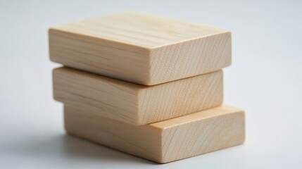 Stacked Smooth Wooden Blocks on White Background for Creative Design and Play