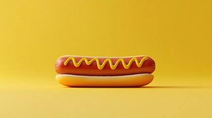 Classic Hot Dog with Mustard on a Bright Yellow Background for Summer BBQs