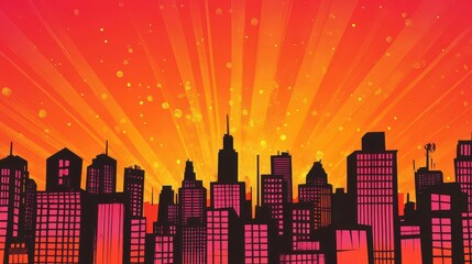 Animated city skyline with glowing neon signs on a vibrant gradient
