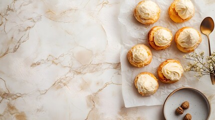 Obraz premium Delicious Cream Puffs Arranged on Baking Paper