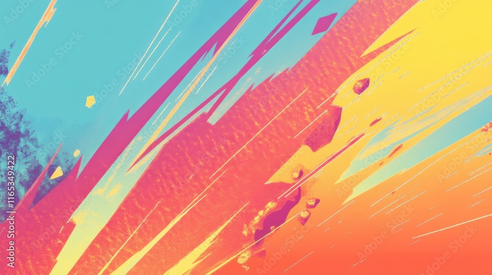 Poster dynamic neon beams hover softly in a retro yellow-blue gradient
