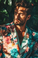 Fototapeta premium Man with beard in floral jacket