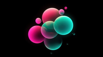 Dynamic neon bubbles shine on a dark background with vivid textures