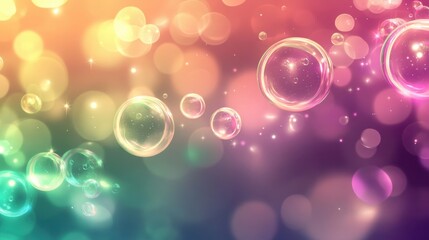 Soft pastel bubbles shimmer on a warm gradient background