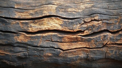 Ancient Wood Texture: Dark, rich tones and deep fissures in aged wood. A rustic, weathered background with a natural