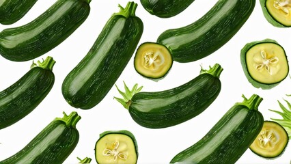 Green Zucchini Harvest on Zucchini Day: Fresh Organic Vegetables in a Natural Farm Background