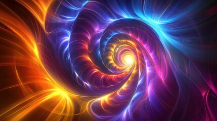 Bright neon spiraling tunnel leading to a portal in retro 70s aesthetic