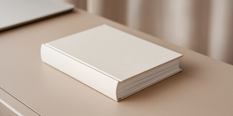 Cream Leather Photo Album on a Beige Surface. Elegant cream-colored leather photo album resting on a smooth beige surface. Perfect for showcasing cherished memories.