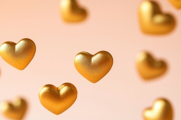 Obraz premium Floating golden hearts on a soft peach background, adding a warm Valentine's feel.