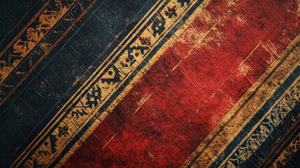 Intricate Patterns on Vintage Worn Rug Surface