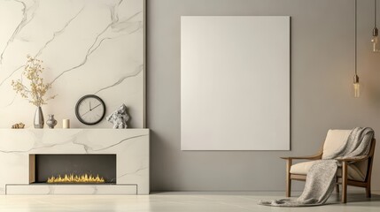 Wool blanket and soft light highlight blank sign on beige wall