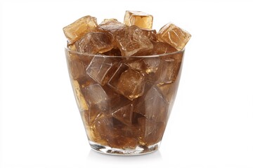 Glass of Cold Brown Beverage with Ice Cubes Refreshing Drink for Summer