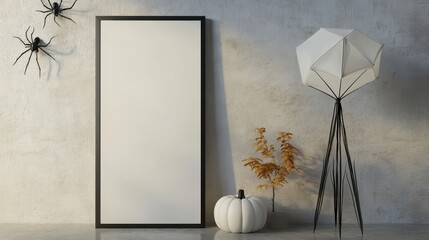 Cool lighting and geometric lamp frame blank billboard with subtle decor