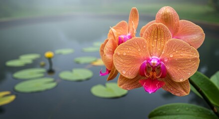 Beautiful Orchid in a lake, flowers in water, colorful orchids
