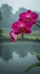 Beautiful Orchid in a lake, flowers in water, colorful orchids