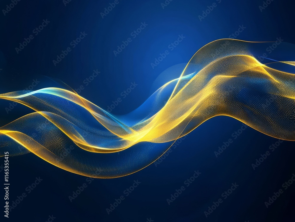 Aufkleber golden particles are flowing on blue background creating an abstract design