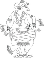 	
Lord's Gopika, Sevika, or lady servants have drawn in Indian folk art, Kalamkari style. for textile printing, logo, wallpaper	
