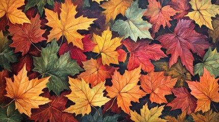 Fototapeta premium Autumnal Tapestry: A Symphony of Colors in Falling Leaves