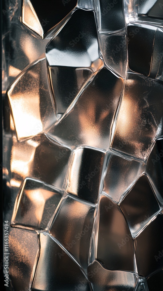 Aufkleber Close-up of textured glass surface reflecting warm light, creating abstract pattern