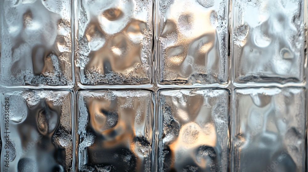 Poster Glass block wall creating a textured and translucent surface