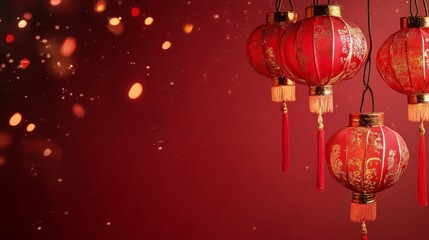 Red Chinese Lanterns Hanging Festive Celebration