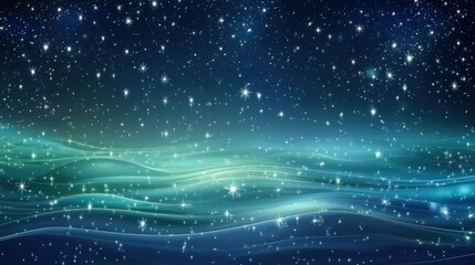 A deep midnight blue background with shimmering silver stars twinkling across the scene, set within an infinite space. 