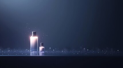 Naklejka premium A futuristic beauty counter showcasing refillable cosmetic products and glowing displays