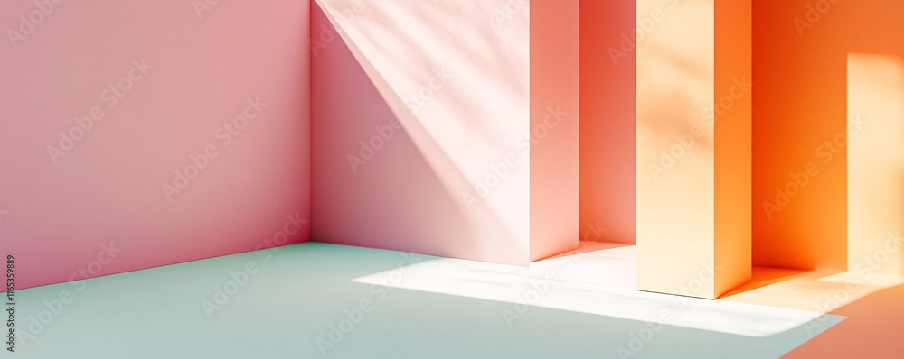 Poster Sunlight illuminating colorful minimal geometric shapes background