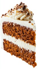 A Slice of Delightful Carrot Cake with Creamy Frosting and Chocolate Topping