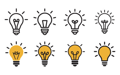 light bulb icon set vector on white background 