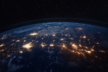 Obraz premium Stunning Satellite View of Earth at Night with City Lights and Starry Sky
