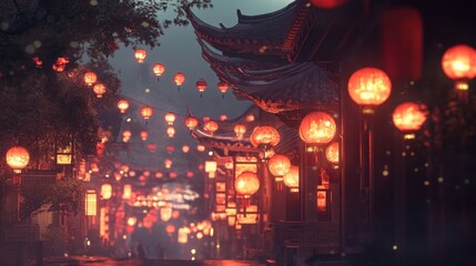 Obraz premium Enchanted Chinese Lantern Night