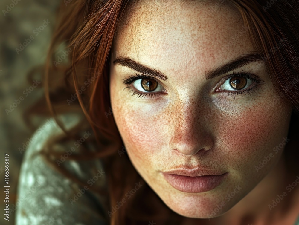 Wall mural Woman with freckles close-up