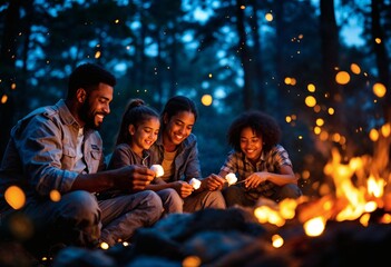 Family Campfire Night: Warm Glow, Joyful Faces, and Roasted Marshmallows