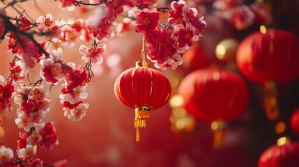 Obraz premium Chinese New Year: Blossoms and Lanterns