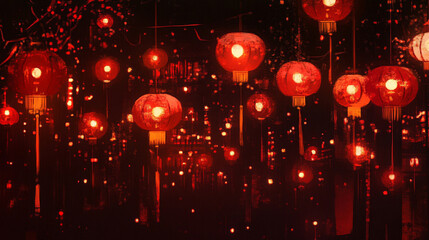 Obraz premium Red Lanterns Night Glow: A Festive Chinese New Year Celebration
