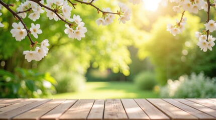 Cherry Blossoms Over Wooden Table