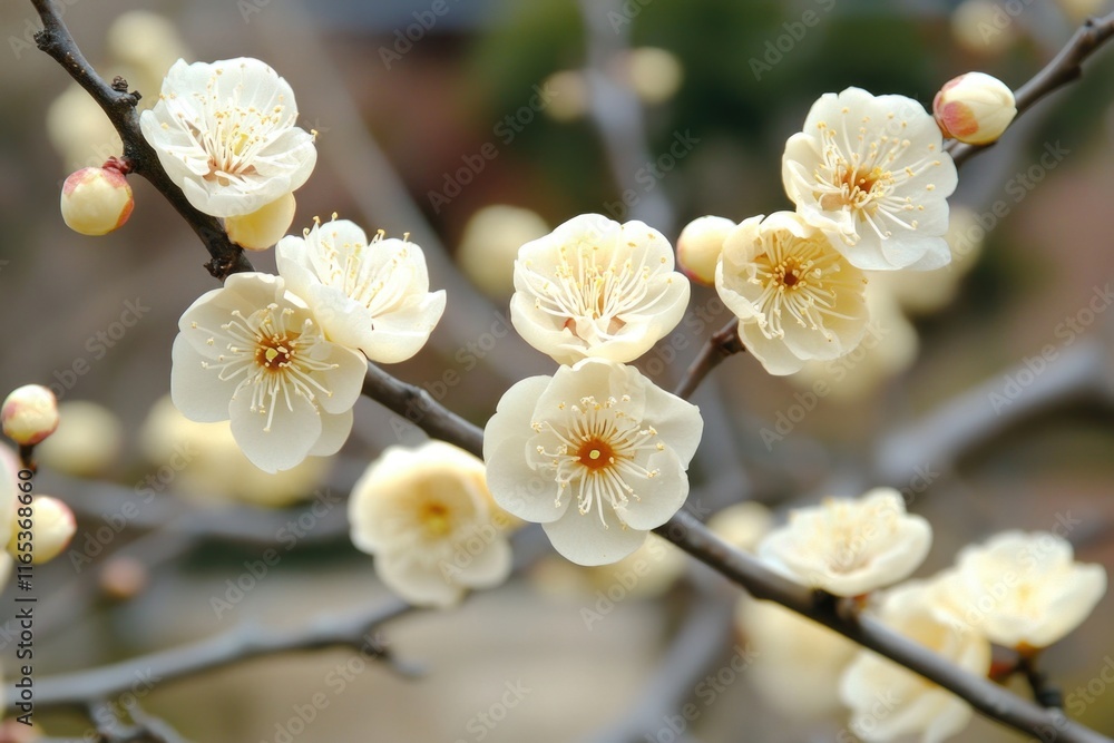 Sticker White flowers on tree branch