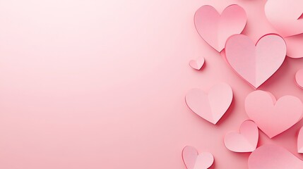 Light pink background. Valentine's Day. Pink paper cutout hearts