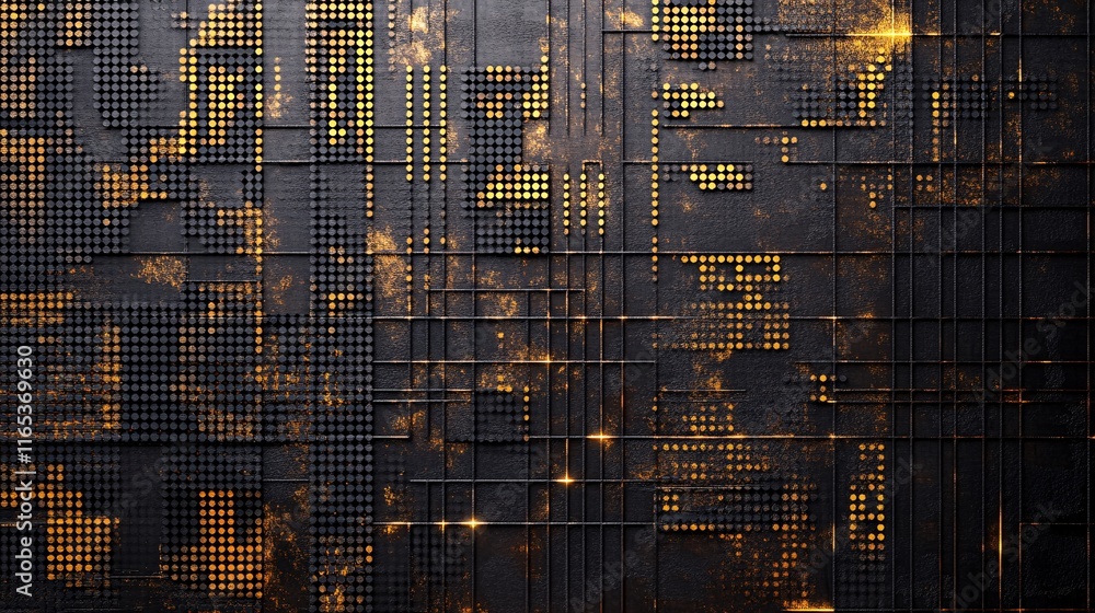 Poster Abstract black and gold background with geometric shapes creating a futuristic design