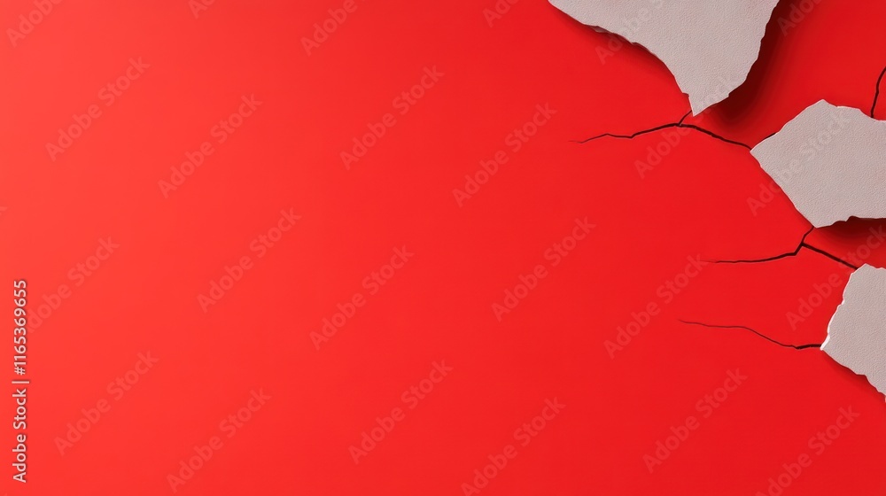 Poster red background with torn paper edges creating a textured effect.