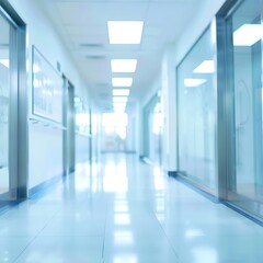 Obraz premium Blurred image of a corridor in the hospital. Abstract background.