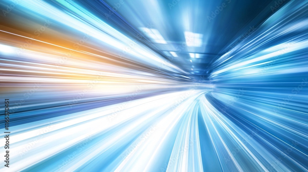 Poster fast train moving in tunnel with motion blur effect