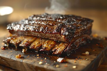 Close-Up Hyper-Realistic Photo of Juicy Beef BBQ with Perfectly Seared Grilled Marks
